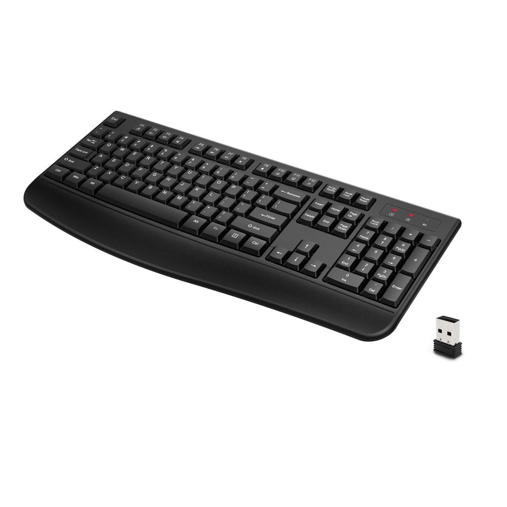 Wireless Keyboard, 2.4G Full-Sized Ergonomic Wireless Computer Keyboard with Wrist Rest for Windows, Mac OS Laptop/PC/Desktop/Notebook(Black)