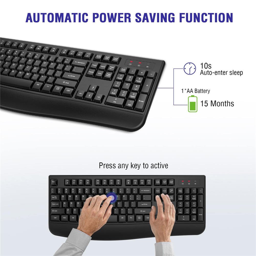 Wireless Keyboard, 2.4G Full-Sized Ergonomic Wireless Computer Keyboard with Wrist Rest for Windows, Mac OS Laptop/PC/Desktop/Notebook(Black) - Image 4