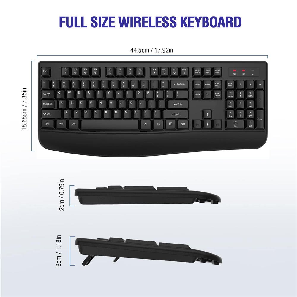 Wireless Keyboard, 2.4G Full-Sized Ergonomic Wireless Computer Keyboard with Wrist Rest for Windows, Mac OS Laptop/PC/Desktop/Notebook(Black) - Image 6