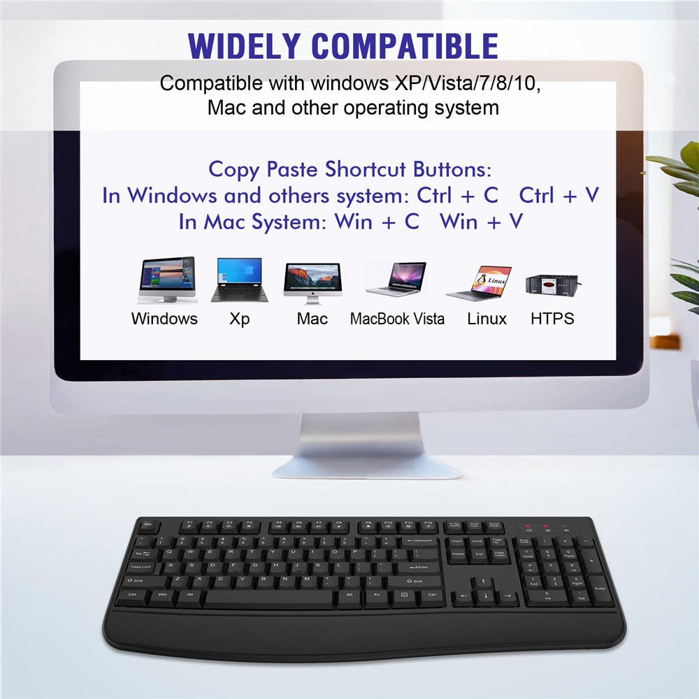 Wireless Keyboard, 2.4G Full-Sized Ergonomic Wireless Computer Keyboard with Wrist Rest for Windows, Mac OS Laptop/PC/Desktop/Notebook(Black) - Image 7