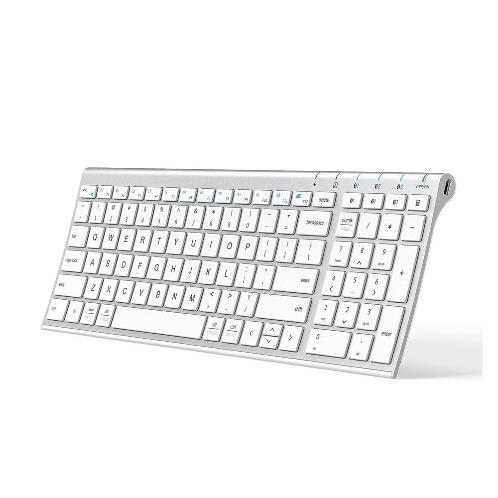 BK10 Bluetooth Keyboard, Universal Bluetooth 5.1 Wireless Keyboard with Number Pad, Ergonomic Design, Multi-Device Compatibility, Stable Connection for Mac, iPad, iPhone, Android, Windows