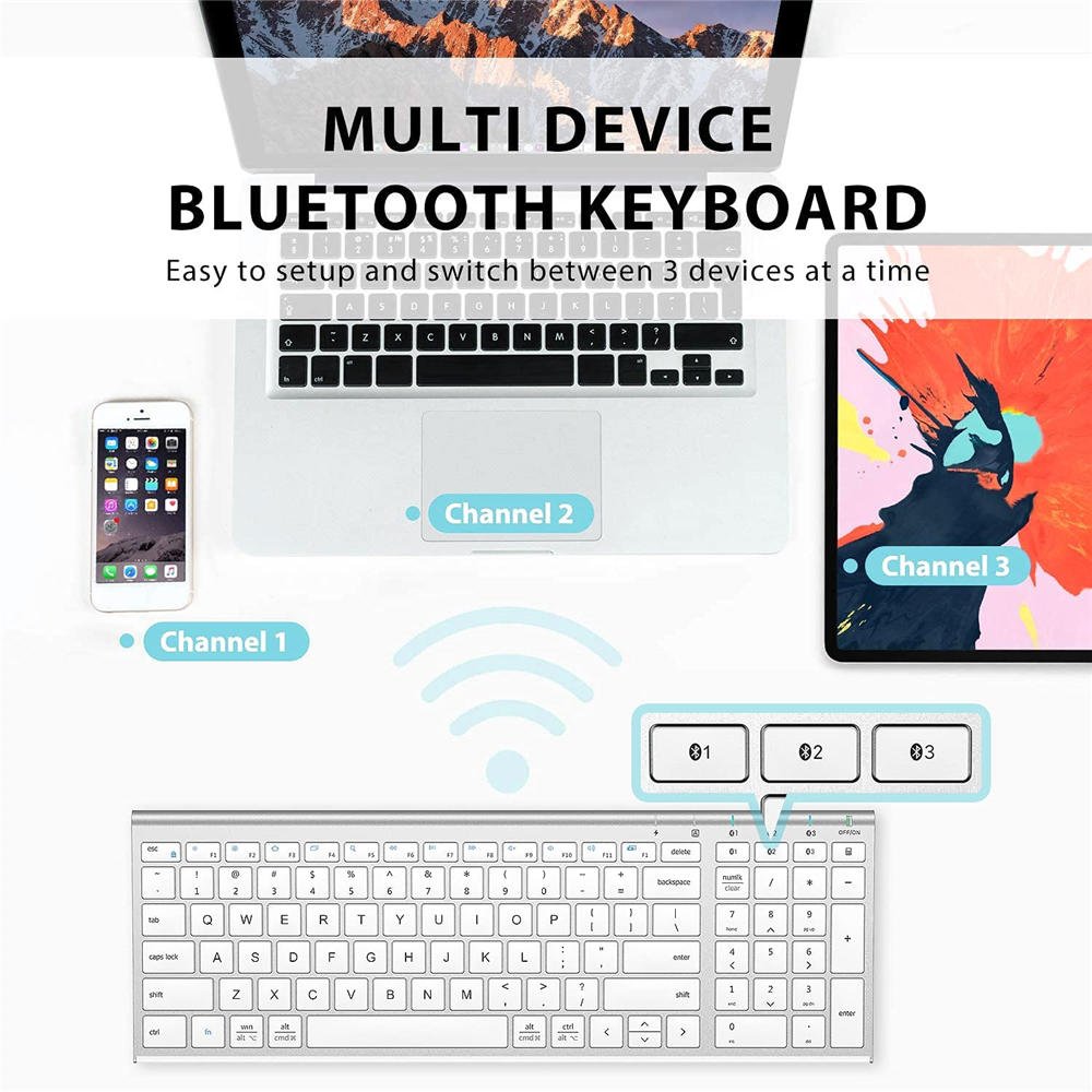 BK10 Bluetooth Keyboard, Universal Bluetooth 5.1 Wireless Keyboard with Number Pad, Ergonomic Design, Multi-Device Compatibility, Stable Connection for Mac, iPad, iPhone, Android, Windows - Image 2