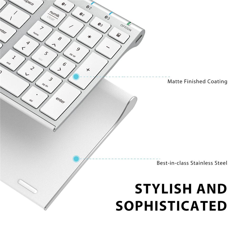 BK10 Bluetooth Keyboard, Universal Bluetooth 5.1 Wireless Keyboard with Number Pad, Ergonomic Design, Multi-Device Compatibility, Stable Connection for Mac, iPad, iPhone, Android, Windows - Image 4