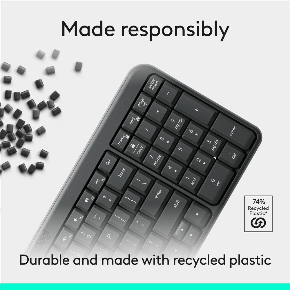 K250 Bluetooth Keyboard with Numpad, Easy Connectivity, Compact Wireless Keyboard Made with Recycled Plastic, Spill-Resistant, Comfortable Keys - Windows/MacOS - Graphite - Image 6