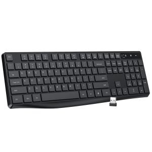 MK98 Wireless Keyboard, 2.4G Ergonomic, Computer Keyboard, Enlarged Indicator Light, Full Size PC Keyboard with Numeric Keypad for Laptop, Desktop, Surface, Chromebook, Notebook, Black