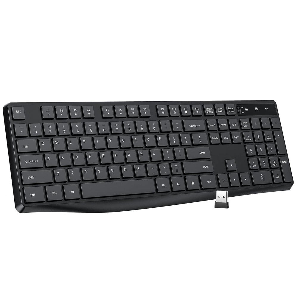 MK98 Wireless Keyboard, 2.4G Ergonomic, Computer Keyboard, Enlarged Indicator Light, Full Size PC Keyboard with Numeric Keypad for Laptop, Desktop, Surface, Chromebook, Notebook, Black