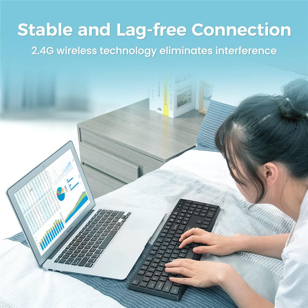 MK98 Wireless Keyboard, 2.4G Ergonomic, Computer Keyboard, Enlarged Indicator Light, Full Size PC Keyboard with Numeric Keypad for Laptop, Desktop, Surface, Chromebook, Notebook, Black - Image 4