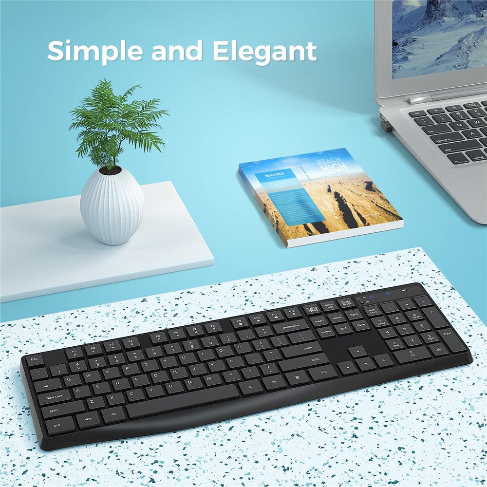 MK98 Wireless Keyboard, 2.4G Ergonomic, Computer Keyboard, Enlarged Indicator Light, Full Size PC Keyboard with Numeric Keypad for Laptop, Desktop, Surface, Chromebook, Notebook, Black - Image 7