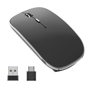 Wireless Mouse Chargeable Portable Silent USB-A and Type-C Dual Mode Wireless Mouse 3 Adjustable DPI for Laptop, Mac, Android, PC (Q23S Black) (Black)
