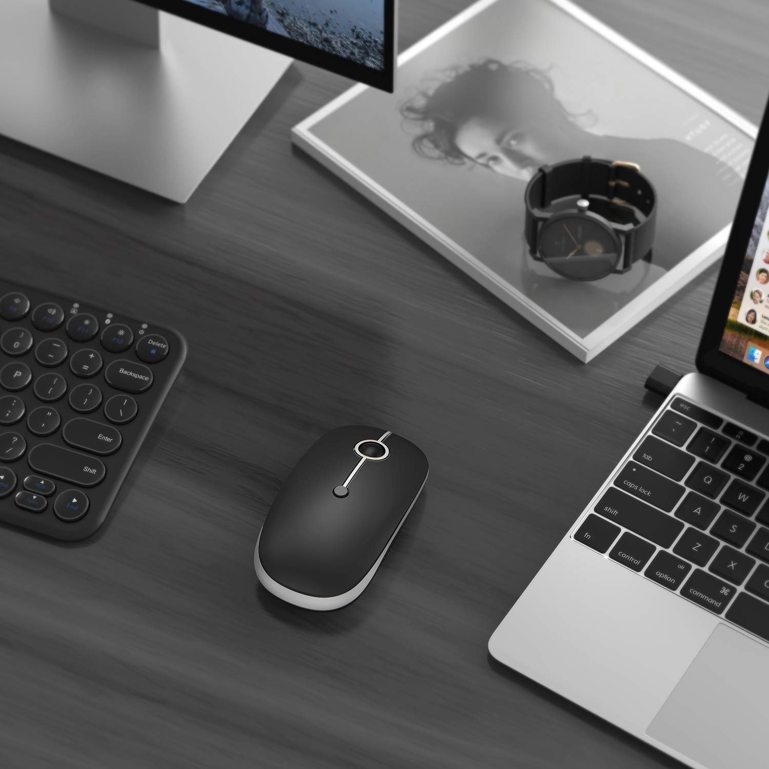 Type C Wireless Mouse, USB C MacBook Wireless Mouse Dual Mode 2.4G Cordless Mice with Nano USB and Type C Receiver Compatible with PC, Laptop, MacBook and All Type C Devices-Black and Silver - Image 2