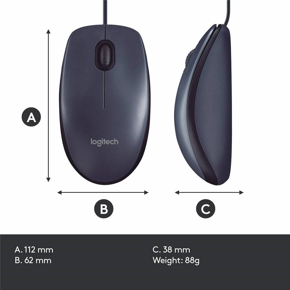 B100 Wired Mouse for Computer and Laptop, USB Corded Mouse, Right or Left Hand Use - Black - Image 9